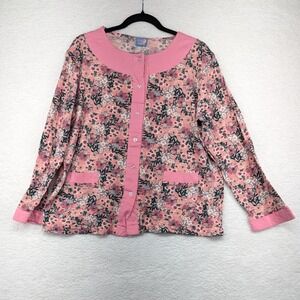 Moon‎ Beams Floral Button Front Cardigan Shirt Top Pink Size L